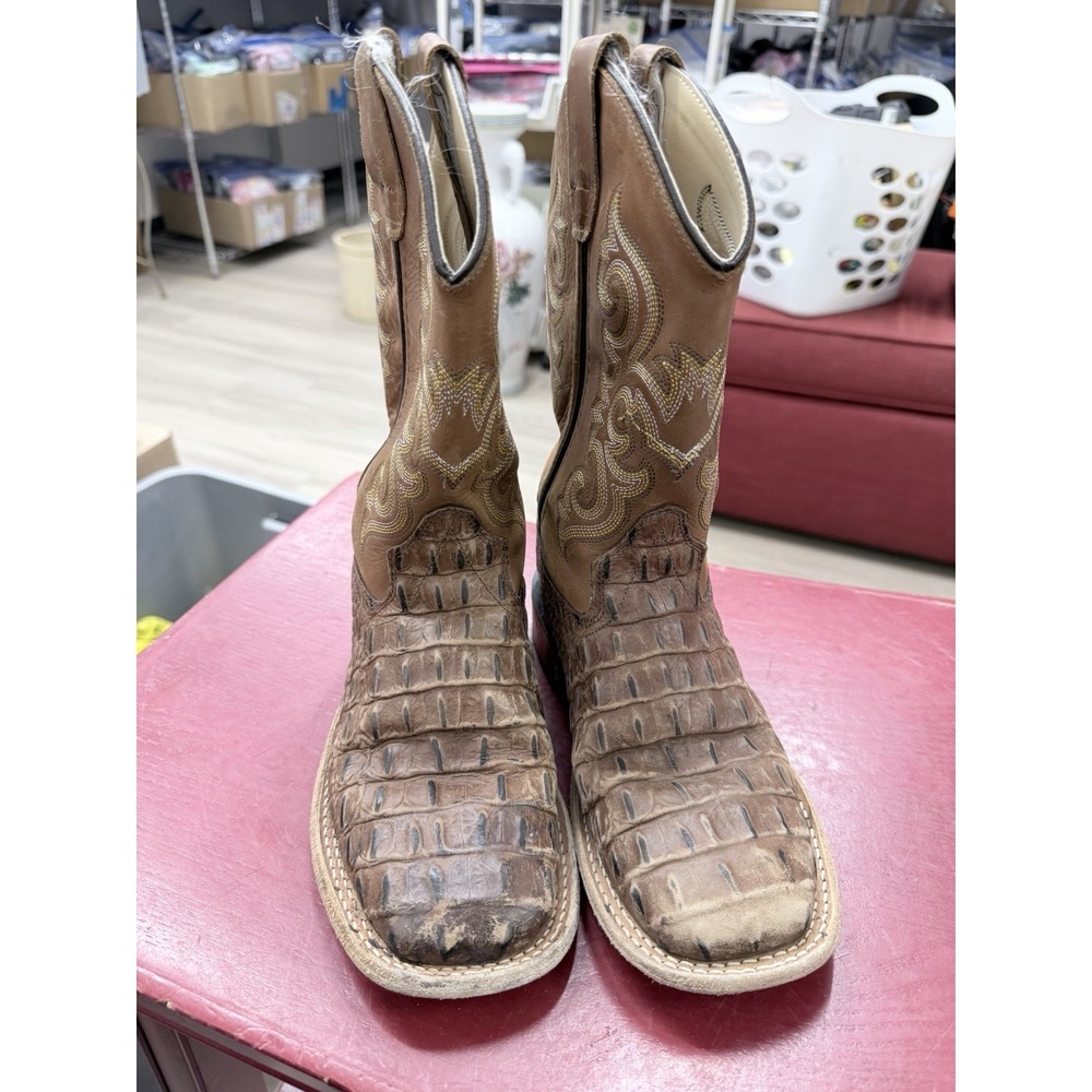 Old West Children's Gator Print Square Toe Western‎ Boots Size 2Y  GOOD